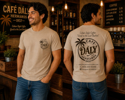 Dály Hermanos Coffee Performance Heritage Men's T-Shirt crafted from 100% high-grade spun polyester